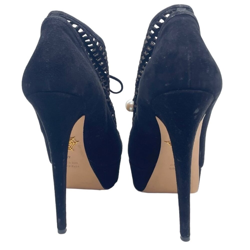 Charlotte Olympia Minerva Laser Cut Suede Platform Heels 40 Dark Academia Goth - Picture 4 of 10